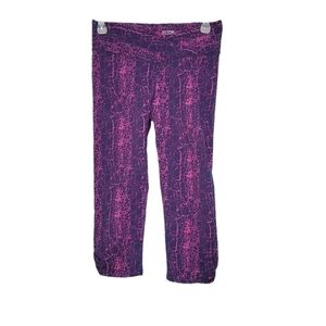 Yummie V-Cross Waist Ruched Ankle Purple & Pink Capri Leggings Womens Size Small
